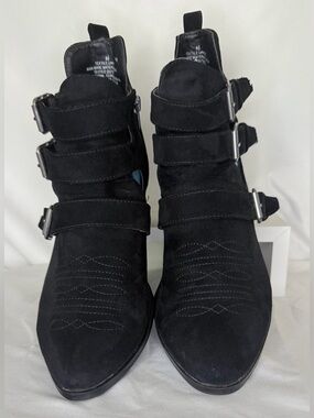 Target Black Suede Triple-Buckle Ankle Boots for Women